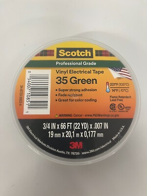 #ad Scotch 3m Green Electrical Tape 35 Vinyl Color Coding isolation 3 4quot;x66#x27; $12.97