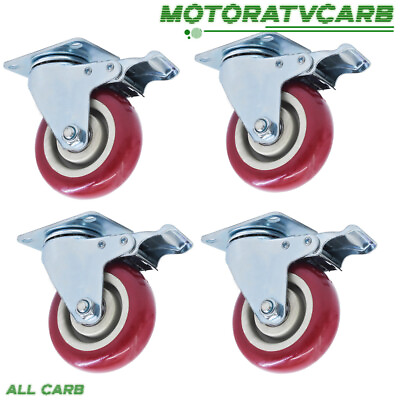 #ad ALL CARB 4 Pack Caster Set 4quot; Wheels All Swivel All Brake Casters Non Skid $29.12