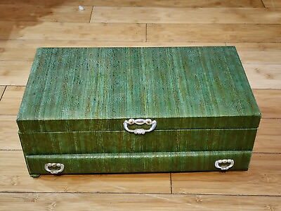 #ad Vintage Lady Buxton Green amp; Gold drawer and tray 1950s jewelry box $59.99