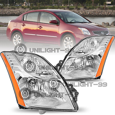 #ad For 2010 2012 Nissan Sentra Sedan 4Dr Chrome Halogen Headlights Headlamps Pair $120.64