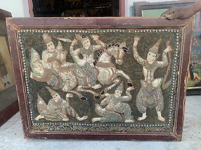 #ad Vintage Sequins Horse Rider Warrior Embroidered Beads Tapestry Wooden Framed $999.00