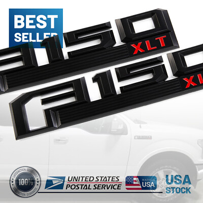 #ad 2x Fender Side Letter Badge for F 1 5 0 XLT 2015 2020 Emblem Nameplate Black Red $22.99