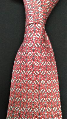 #ad Hermes 100% Silk Tie for Men Used Red Chain Geometric Pattern Made in France $54.84