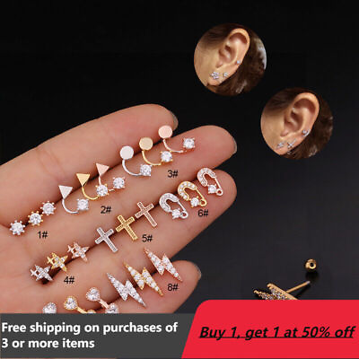 #ad Cross Crystal Tragus Helix Cartilage Stud Screw in Earring Upper Ear Piercing $4.89