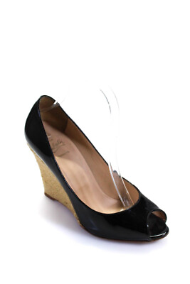 #ad Christian Louboutin Womens Patent Leather Peep Toe Espadrilles Pumps Black 40 $182.99
