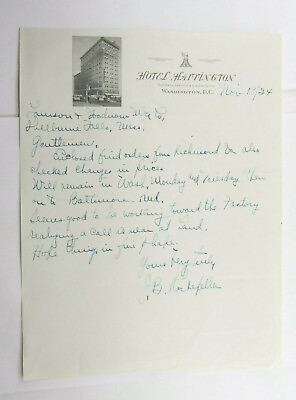 #ad 1934 Lamson Goodnow Hotel Harrington Washington DC Letter Ephemera L953C $5.95