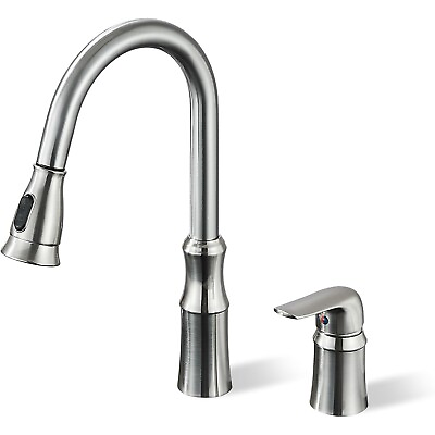 #ad Brushed Nickel Kitchen Faucet 2 Hole with Pull Out Sprayer w Side Single Handle $29.00