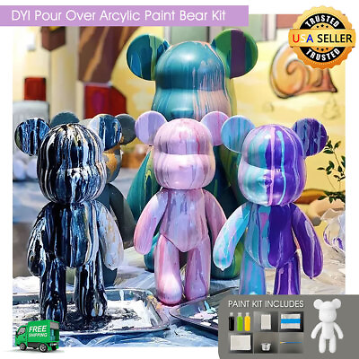 #ad 9quot; DIY customize Art and Craft Non Toxic Pour Over Fluid Acrylic Paint Bear Kit $32.98
