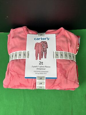 #ad Carter#x27;s Girls 2 Pack Fleece Footed Full Zip Pajamas Size 2T Pink Red $13.59
