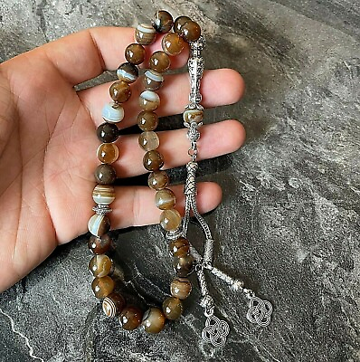 #ad #ad REAL Agate Aqeeq Islamic Prayer 33 beads Tasbih Misbaha Rosary Tasbeeh 10mm $34.99