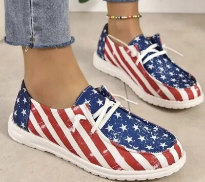 #ad Women’s Stars Stripes Spangled Patriotic Flag Shoes $28.00