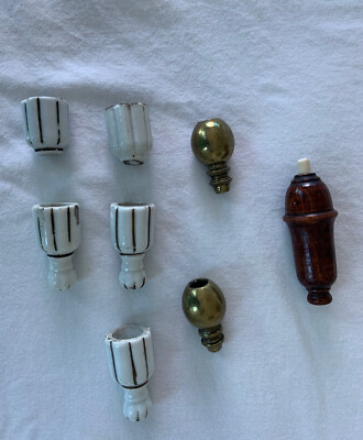 #ad Antique 1920s carved Wood Servant Switch Light Punch Button Lot Parts Lamp $30.00