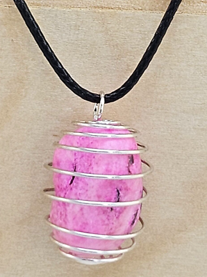 #ad Caged Hot Pink Gemstone Necklace October Stone Pendant Boho Tumbled Crystals US $11.99