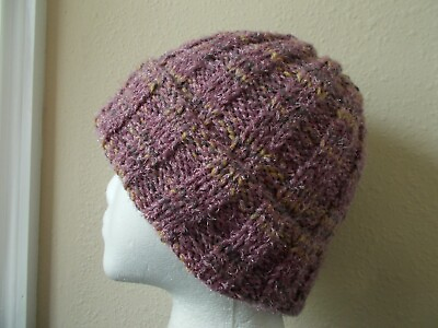 #ad Hand knitted cozy amp; warm beanie hat sparkly mauve brown tones $27.99