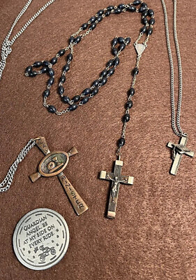 #ad Vintage Cross Necklaces Rosary RARE “Lay Minister” Cross Wood Crucifix lot of 4 $23.00