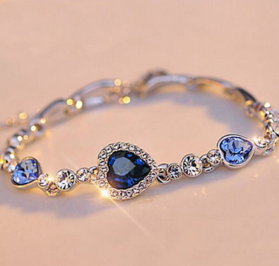 #ad Hot Fashion Women Girls Blue Crystal Jewelry Silver Plated Charm Bracelet Bangle C $1.56