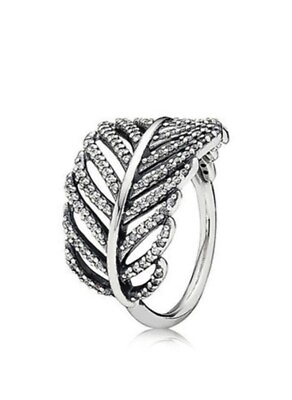 #ad ** AUTHENTIC PANDORA 925 STERLING SILVER LIGHT AS A FEATHER RING WITH CZ 50 $40.00