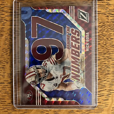 #ad Nick Bosa 2023 Panini Zenith Behind The Numbers #22 Red Mosaic Prizm $8.00