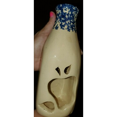#ad Rare 1995 Alpine Roseville Pottery Milk Bottle blue Sponge w Apple cut out $20.99