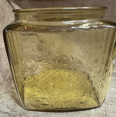#ad Vintage Federal Amber Yellow Madrid Depression Square Glass Cookie Jar No Lid $14.00