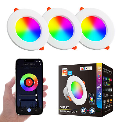 #ad 1 4PCS RGB Colour Changing Ceiling Light APP Control 4in Smart LED Ceiling Light $18.95