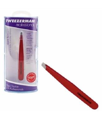 #ad Tweezerman Professional Red Enamel Slant Tweezer #1230 RP Hair Removal Full Size $15.99