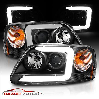 #ad LED C Light Bar For 1997 2003 Ford F 150 Halo Ring Projector Black Headlights $175.62