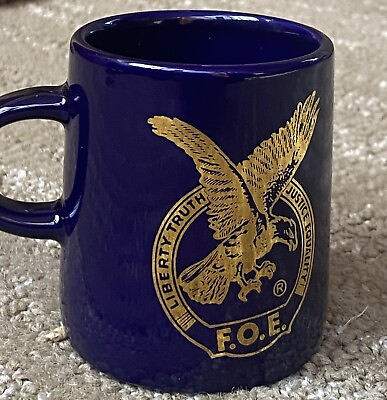 #ad Vintage Fraternal Order of Eagles F.O.E. Cobalt Blue Ceramic Espresso cup RARE $22.00