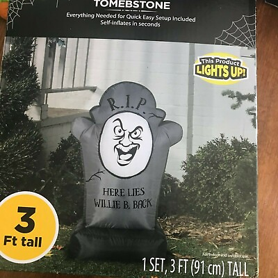 #ad Halloween Tombstone Inflatable Gemmy Airblown 3 FT Party Porch Greeter LED RARE $38.39