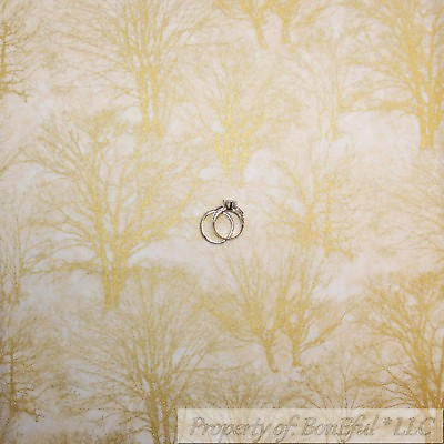 #ad BonEful Fabric FQ Cotton Quilt White Winter Xmas Tree Forest Gold Metallic BOHO $4.03