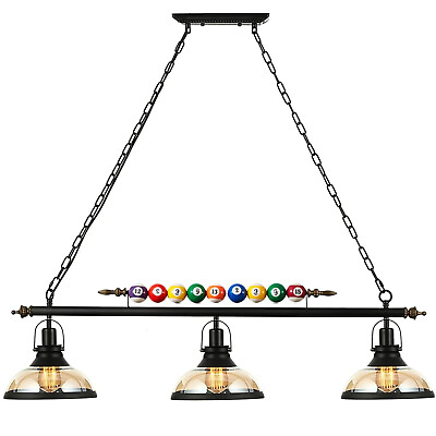 #ad Hanging Pool Table Light Billiard Ball Fixture Pendant Lamp with 3 Glass Shades $148.64