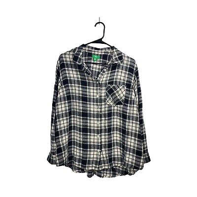 #ad Dip Shirt Womens Plus Size 2X Plaid Checker Black White Button Up Long Sleeve $24.00