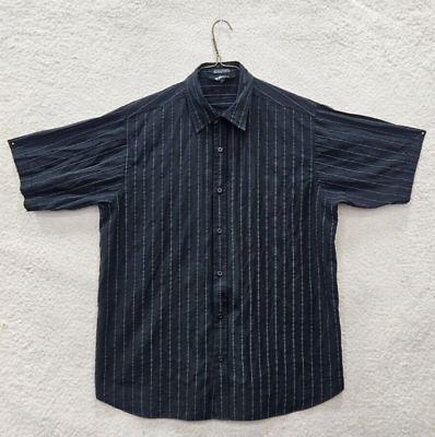 #ad Elliott Shirt Men Black Large Cotton B Pinstripe ShortSleeve Collared ButtonDown $11.00