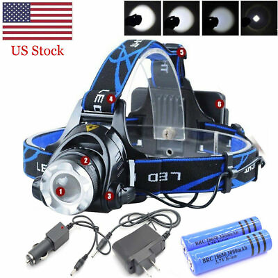 1200000LM Rechargeable Head light LED Tactical Headlamp Zoomable2x ChargerBatt $10.99