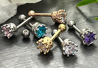 #ad 1pc Eight Prong CZ Gem Surgical Steel Helix Tragus Cartilage Bar Stud Earring $11.95