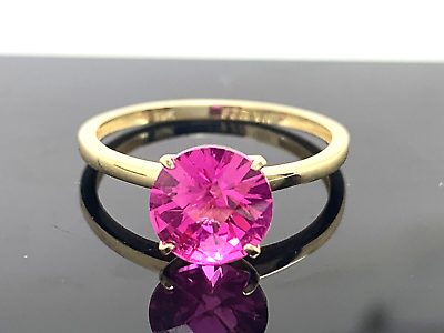 #ad Pink Gemstone Ring 8mm Round Cut 10k Yellow Gold Women#x27;s Jewelry Size 8 $296.97