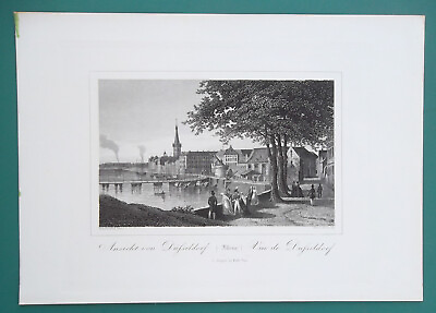 #ad GERMANY Dusseldorf on Rhine River 1846 Antique Print $34.50