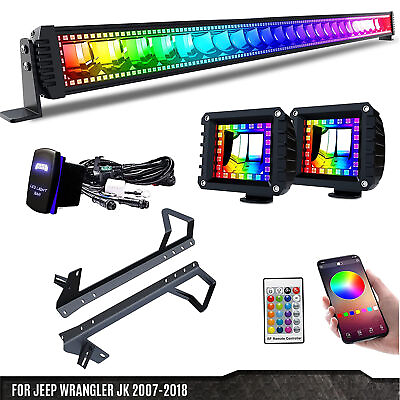 52Inch Light Bar 2PC Work Light Bar LED RGB Chasing Halo For Wrangler JK 07 18 $280.99