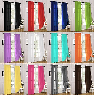 #ad 2 Piece Sheer Voile Rod Pocket Window Panel Curtain Drapes Many Sizes amp; Colors $9.23