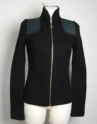 #ad Gucci Women Black Cardigan Fabric Knitted Full Zip Long Sleeves Casual Sweater S $246.05