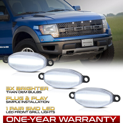 #ad For 10 14 Ford F150 SVT Raptor quot;BRIGHT WHITEquot; LED Grille Light Front Marker Lamp $14.39