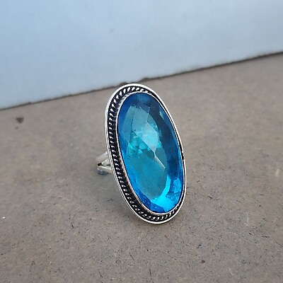 #ad Blue Topaz Gemstone 925 Sterling Silver Handmade Designer Gift Jewellery D177 $15.99