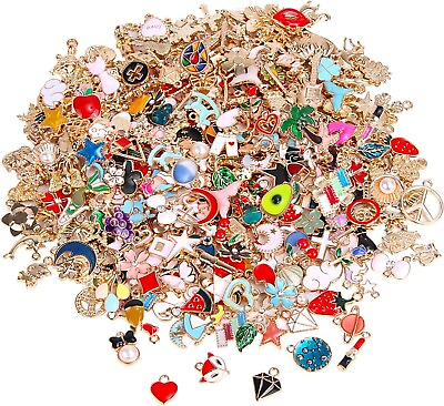 #ad 350Pcs Bracelet Charms Jewelry Making Charms Assorted Gold Plated Enamel Pendant $26.99