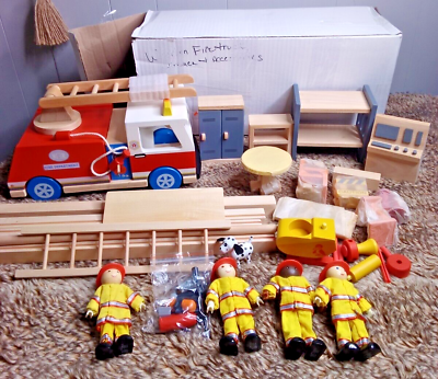 #ad RYAN#x27;S ROOM FIRE STOPPERS Fire Dept. Wooden Toy Playset Truck Station Figures $55.24