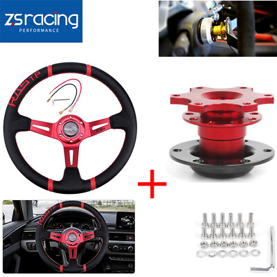 #ad Red 14quot; Deep Dish Drifting Steering Wheel amp; Quick Release Adapter Racing Car $46.99
