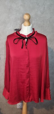 #ad MARKS amp; SPENCERS Size 20 Long Sleeve Red Blouse Shirt Party Silky Mamp;S BNWT NEW GBP 14.99
