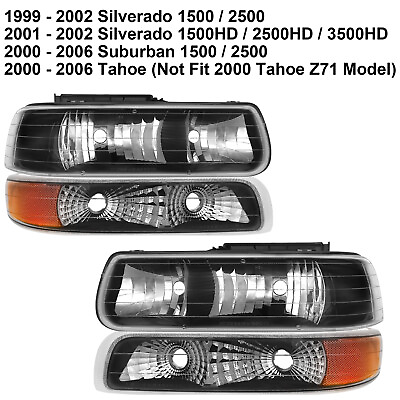 #ad Headlights w Bumper Light For 99 02 Chevy Silverado 00 06 Tahoe Suburban L R $51.99