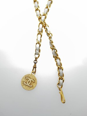 #ad CHANEL BELT AUTH Coco chain CC Rare Gold Plate Logo Coin Necklace From Japan $649.00