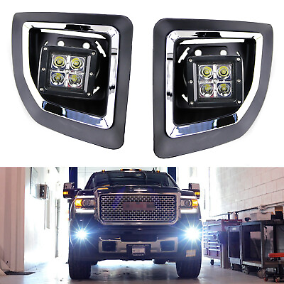 #ad 40W CREE LED Pods w Foglight Cover Bracket Mounts Relay For 15 19 GMC 2500 3500 $152.99