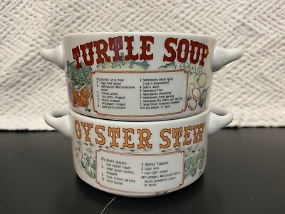 #ad Ljungberg Turtle Soup amp; Oyster Stew Recipe Soup Bowls New Orleans 1978 RARE SET $60.00